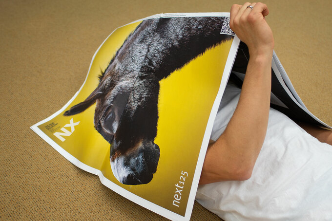 Zeitung als Lagenfalz liegt auf einem Kopf